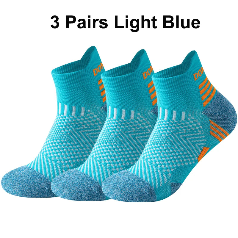 3 Pairs Marathon Socks Men Women Professional Sport Ankle Running Socks Thickened Cushioned Tube Low Cut Fitness Short Sock Mesh