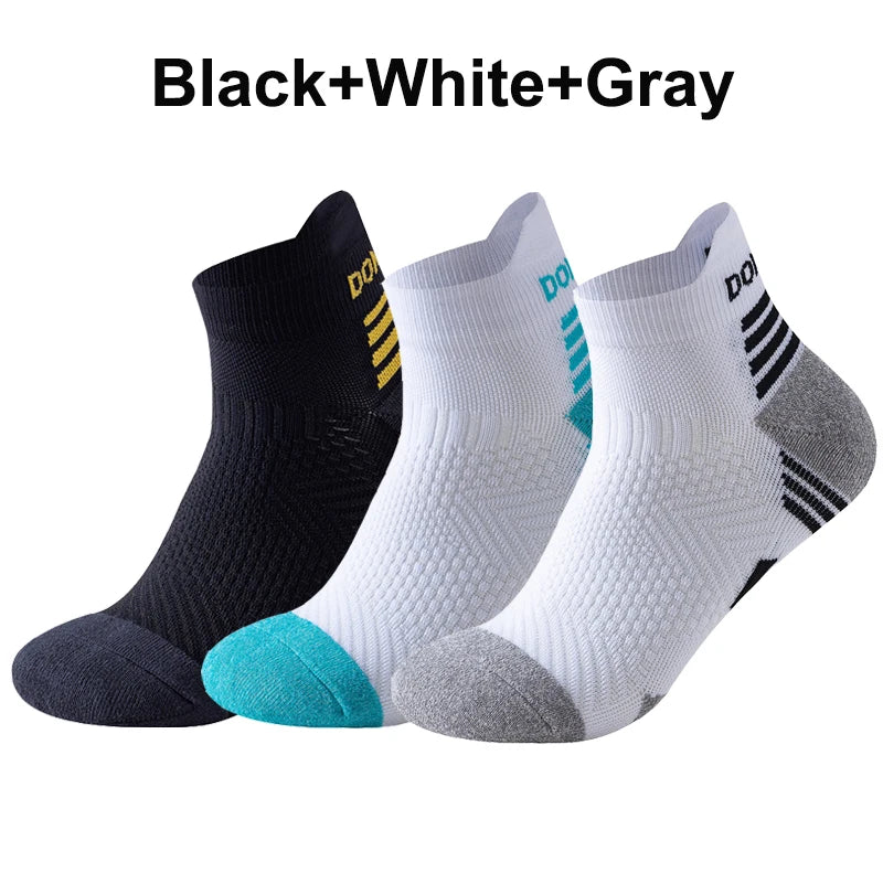 3 Pairs Marathon Socks Men Women Professional Sport Ankle Running Socks Thickened Cushioned Tube Low Cut Fitness Short Sock Mesh