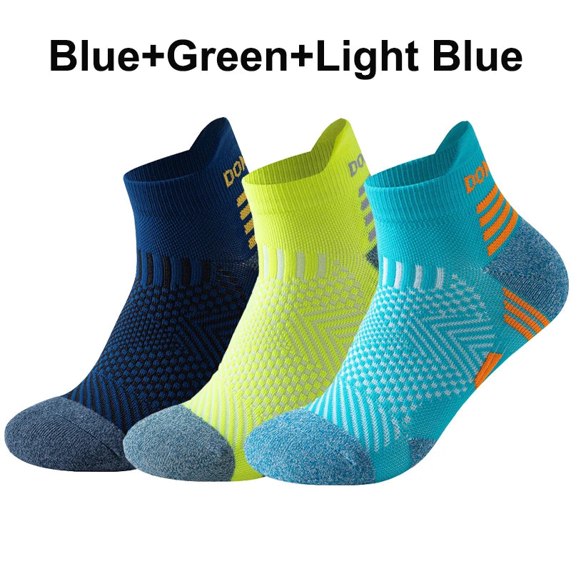 3 Pairs Marathon Socks Men Women Professional Sport Ankle Running Socks Thickened Cushioned Tube Low Cut Fitness Short Sock Mesh