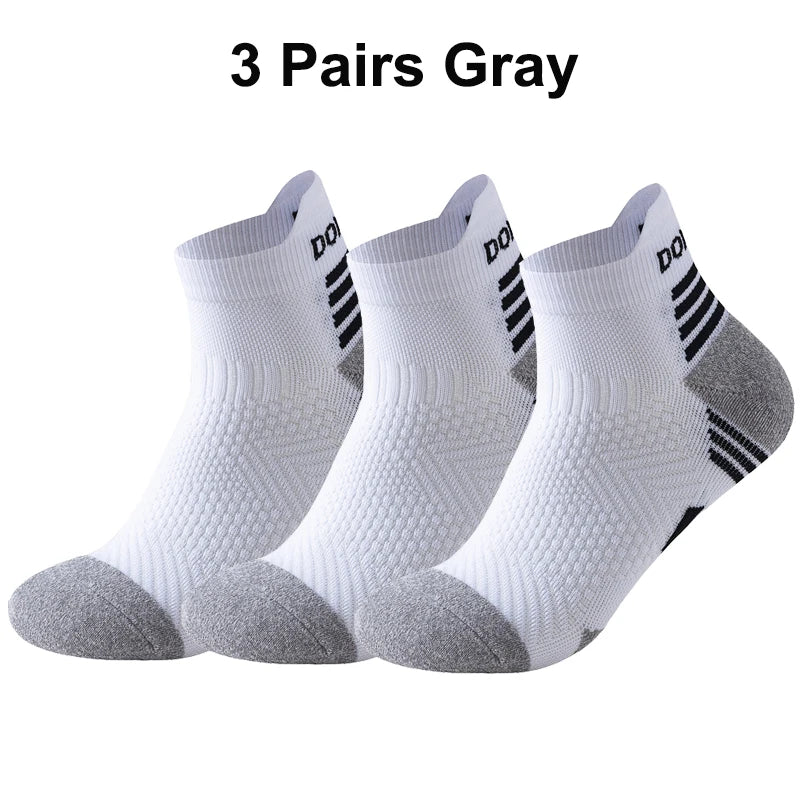3 Pairs Marathon Socks Men Women Professional Sport Ankle Running Socks Thickened Cushioned Tube Low Cut Fitness Short Sock Mesh