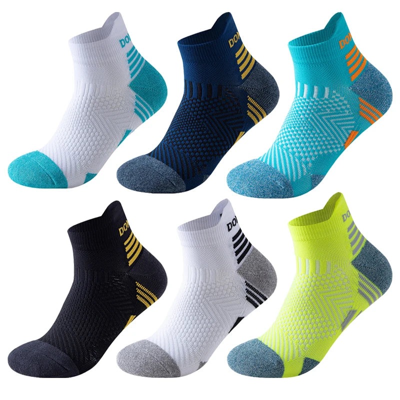 3 Pairs Marathon Socks Men Women Professional Sport Ankle Running Socks Thickened Cushioned Tube Low Cut Fitness Short Sock Mesh