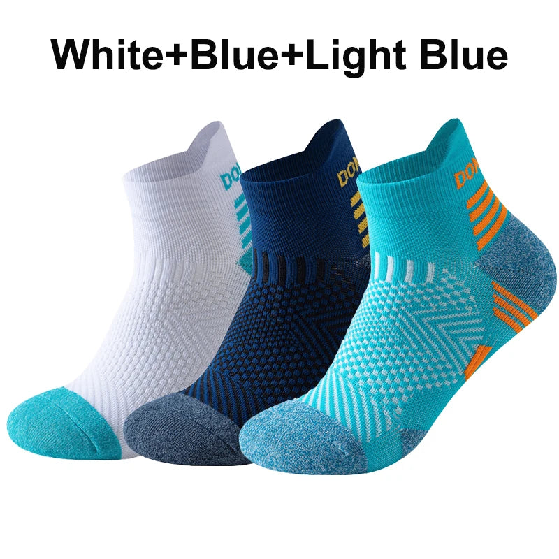 3 Pairs Marathon Socks Men Women Professional Sport Ankle Running Socks Thickened Cushioned Tube Low Cut Fitness Short Sock Mesh
