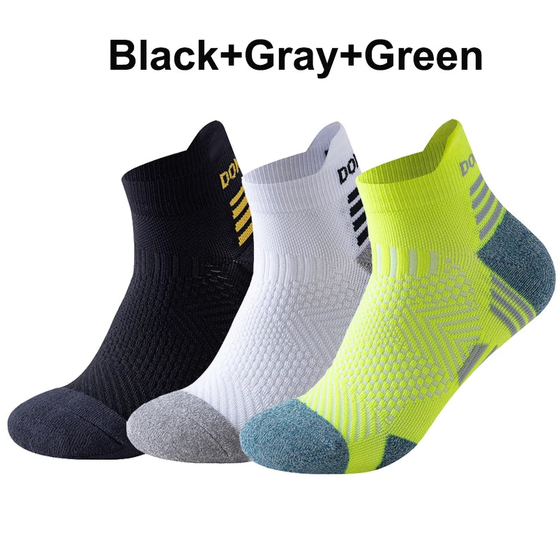 3 Pairs Marathon Socks Men Women Professional Sport Ankle Running Socks Thickened Cushioned Tube Low Cut Fitness Short Sock Mesh