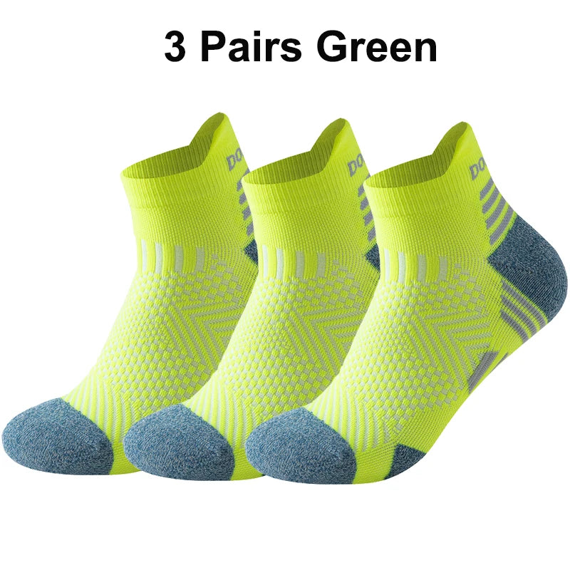 3 Pairs Marathon Socks Men Women Professional Sport Ankle Running Socks Thickened Cushioned Tube Low Cut Fitness Short Sock Mesh