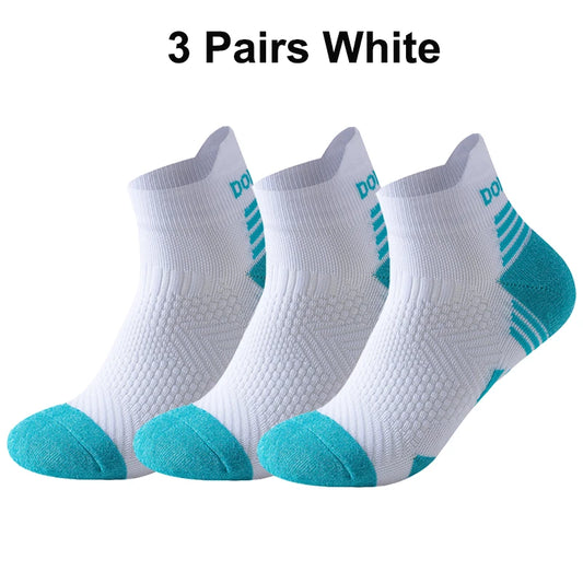 3 Pairs Marathon Socks Men Women Professional Sport Ankle Running Socks Thickened Cushioned Tube Low Cut Fitness Short Sock Mesh
