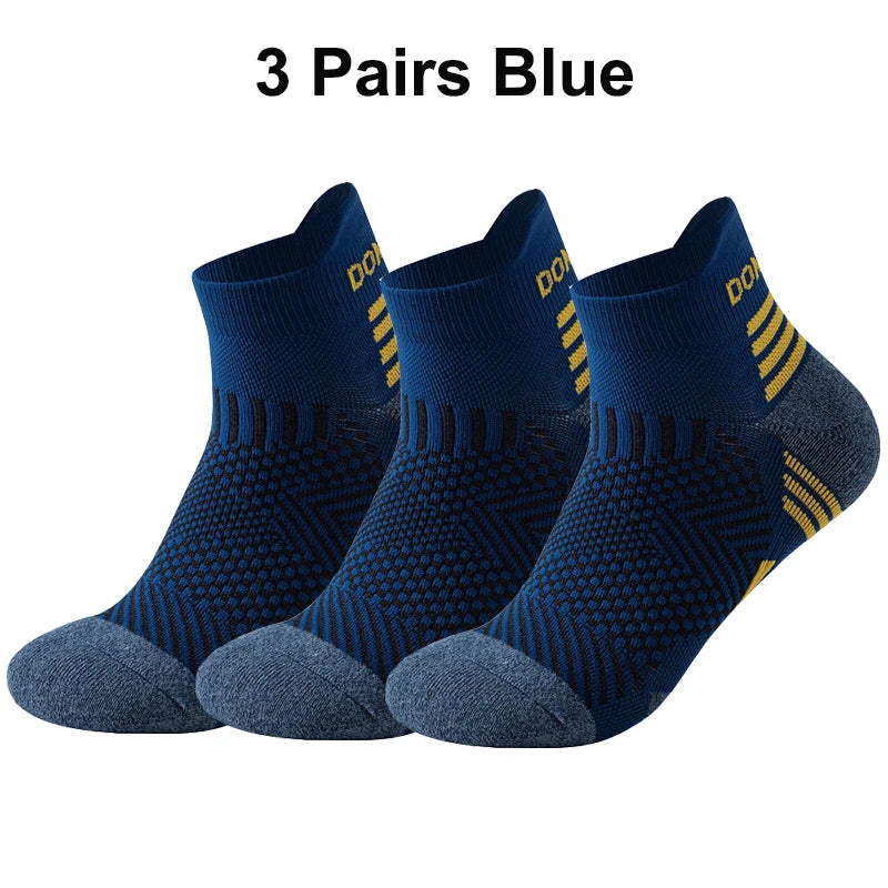 3 Pairs Marathon Socks Men Women Professional Sport Ankle Running Socks Thickened Cushioned Tube Low Cut Fitness Short Sock Mesh