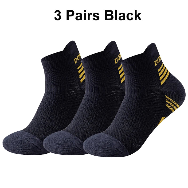 3 Pairs Marathon Socks Men Women Professional Sport Ankle Running Socks Thickened Cushioned Tube Low Cut Fitness Short Sock Mesh