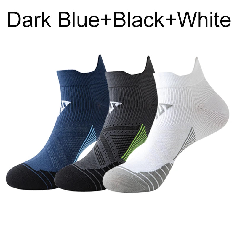 3 Pairs Marathon Socks Men Women Professional Sport Ankle Running Socks Thickened Cushioned Tube Low Cut Fitness Short Sock Mesh